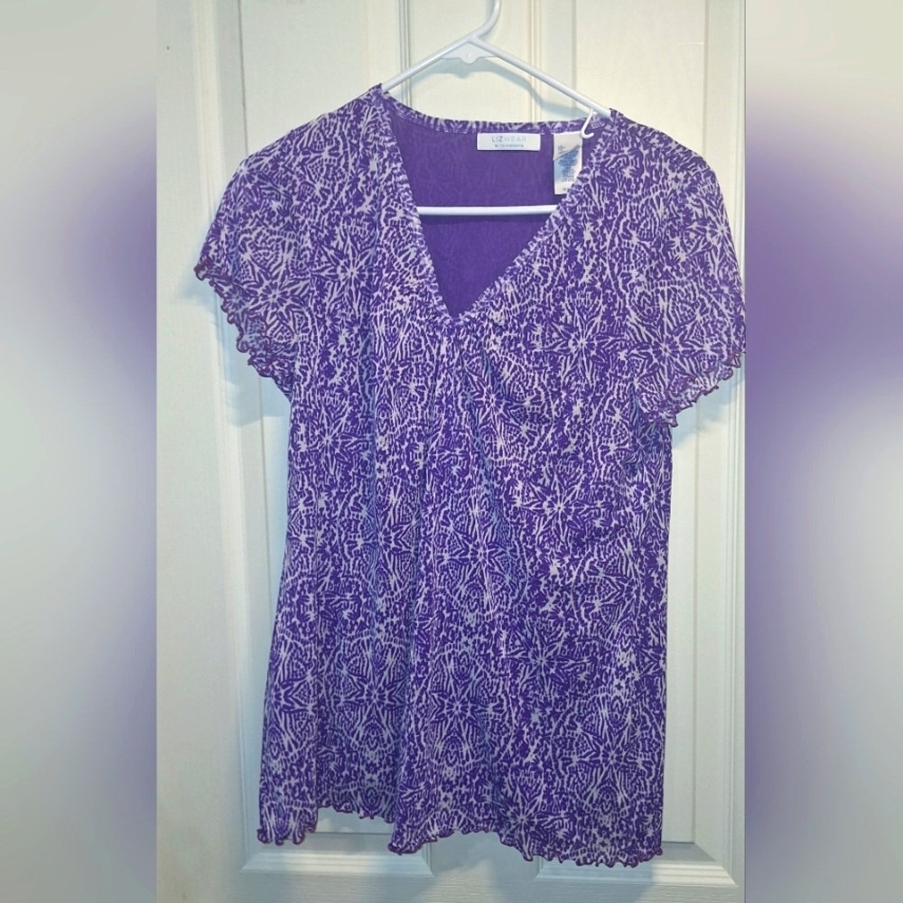 Liz Wear Purple and White Women's Blouse Large